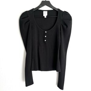 CINQ À SEPT Jordan Puff-Shoulder Cotton & Cashmere Sweater Size Small